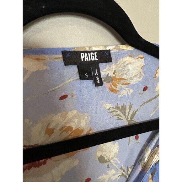 SILK Paige Women's Blue Floral Ruffle Sheer Blouse Top Size Small Flutter Sleeve - Picture 5 of 10